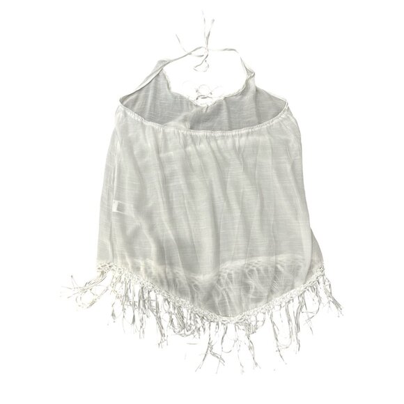 Halter Cover-Up Tassel Tie Fringe Hem White Lightweight Poolside Beach Summer - Picture 3 of 10